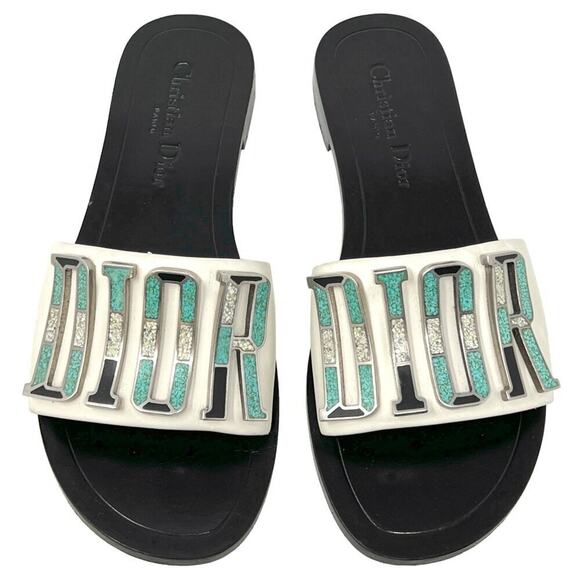 Christian Dior Diorevolution Turquoise Inlay Logo Leather Sandals 36.5 - Picture 1 of 11